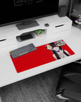 28x12 inches anime girl mouse pad featuring black hair with teal streaks, finger-to-lip pose, camellias.