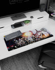 32x12 inches anime mouse pad featuring silver-haired hero and red-clad fighter in calm, brave poses.