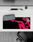 Hot pink on deep black anime girl mouse pad 28x12 inches, late-night neon vibe with attitude.