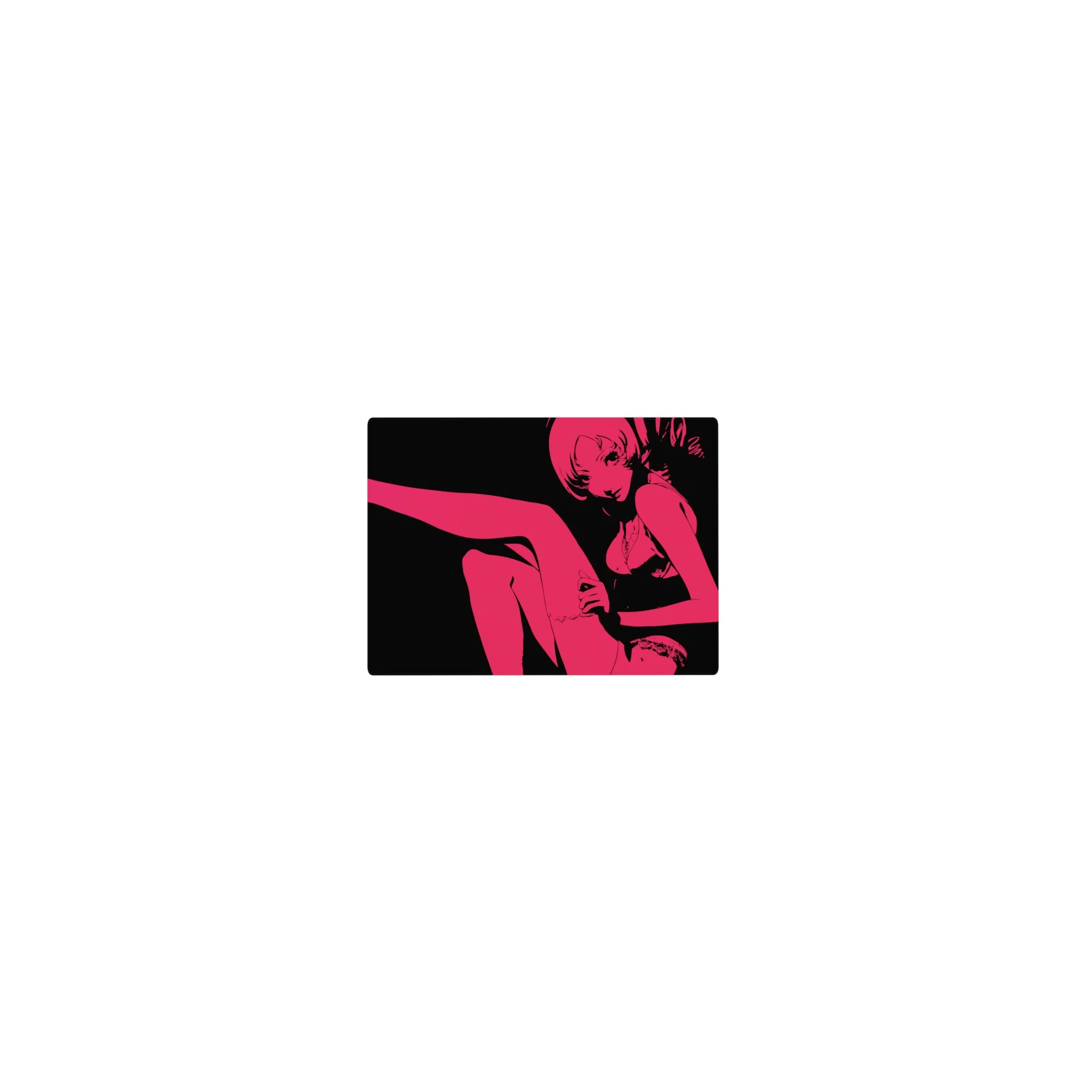 Classic anime girl mouse pad 14x10 inches with bold hot pink silhouette on deep black, clean minimalist art.