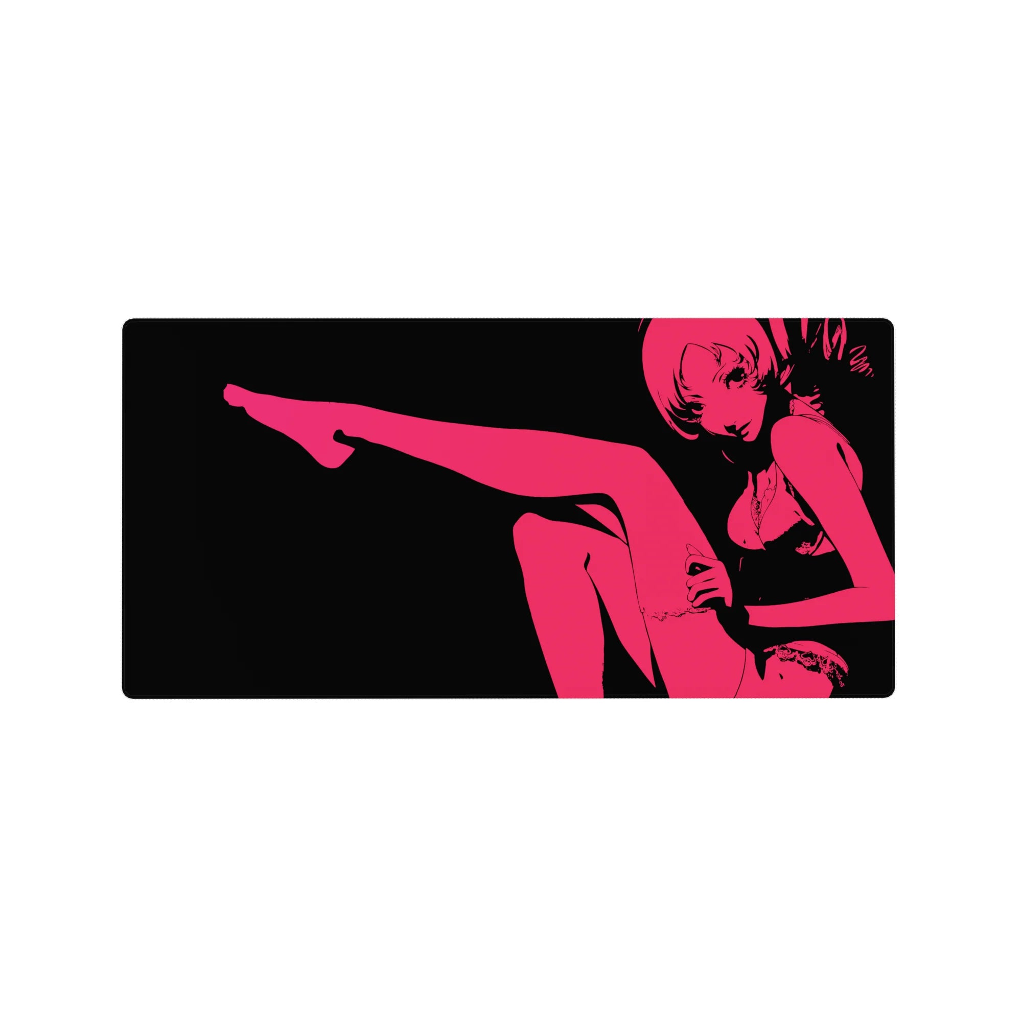 Minimalist anime girl silhouette mouse pad, bold lounge pose desk mat 32x16 inches.
