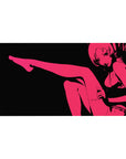 Minimalist anime girl desk pad 40x20 inches with hot pink silhouette on deep black background.