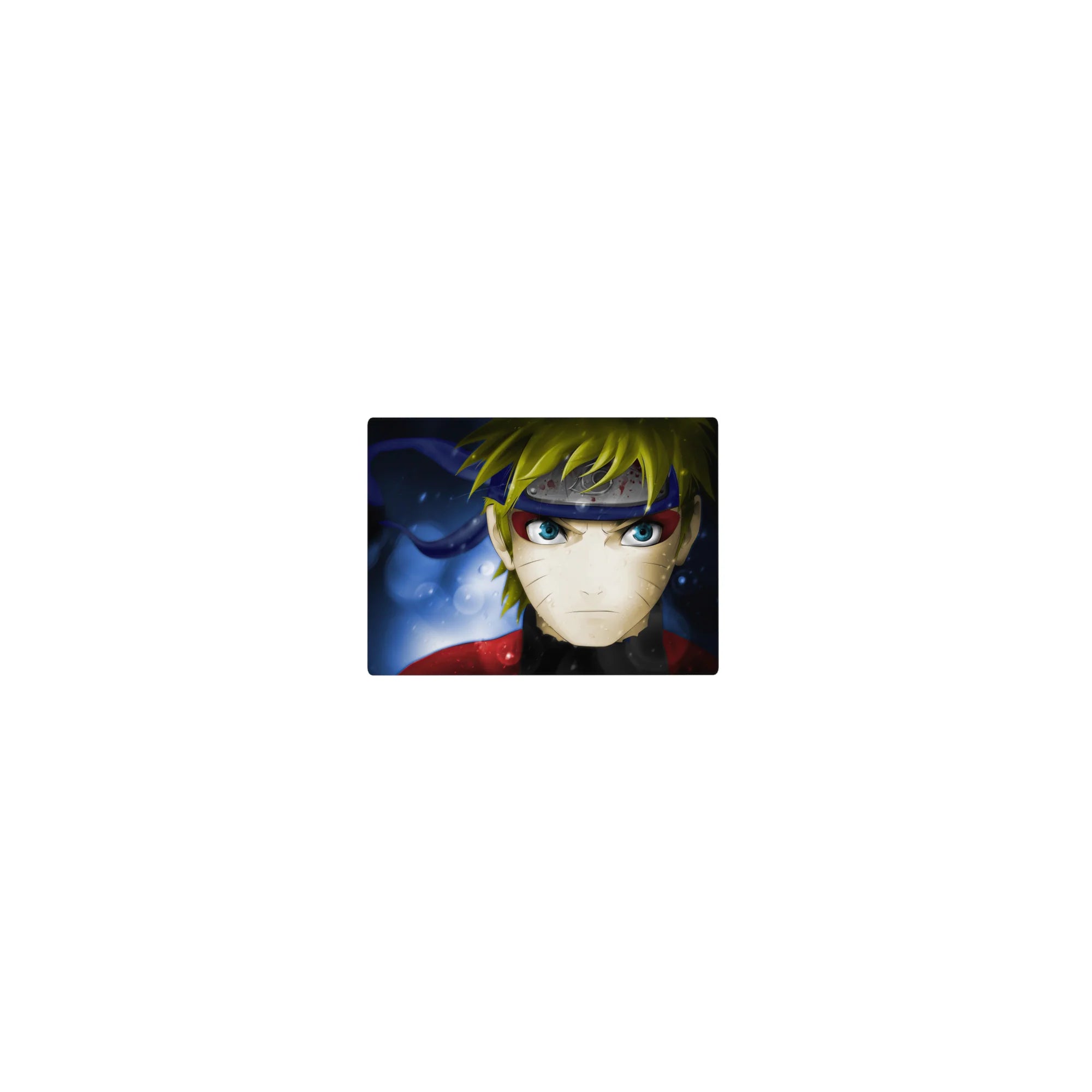 Classic anime mouse pad 14x10 inches with Naruto-style portrait, headband shine, and gritty splatter detail.