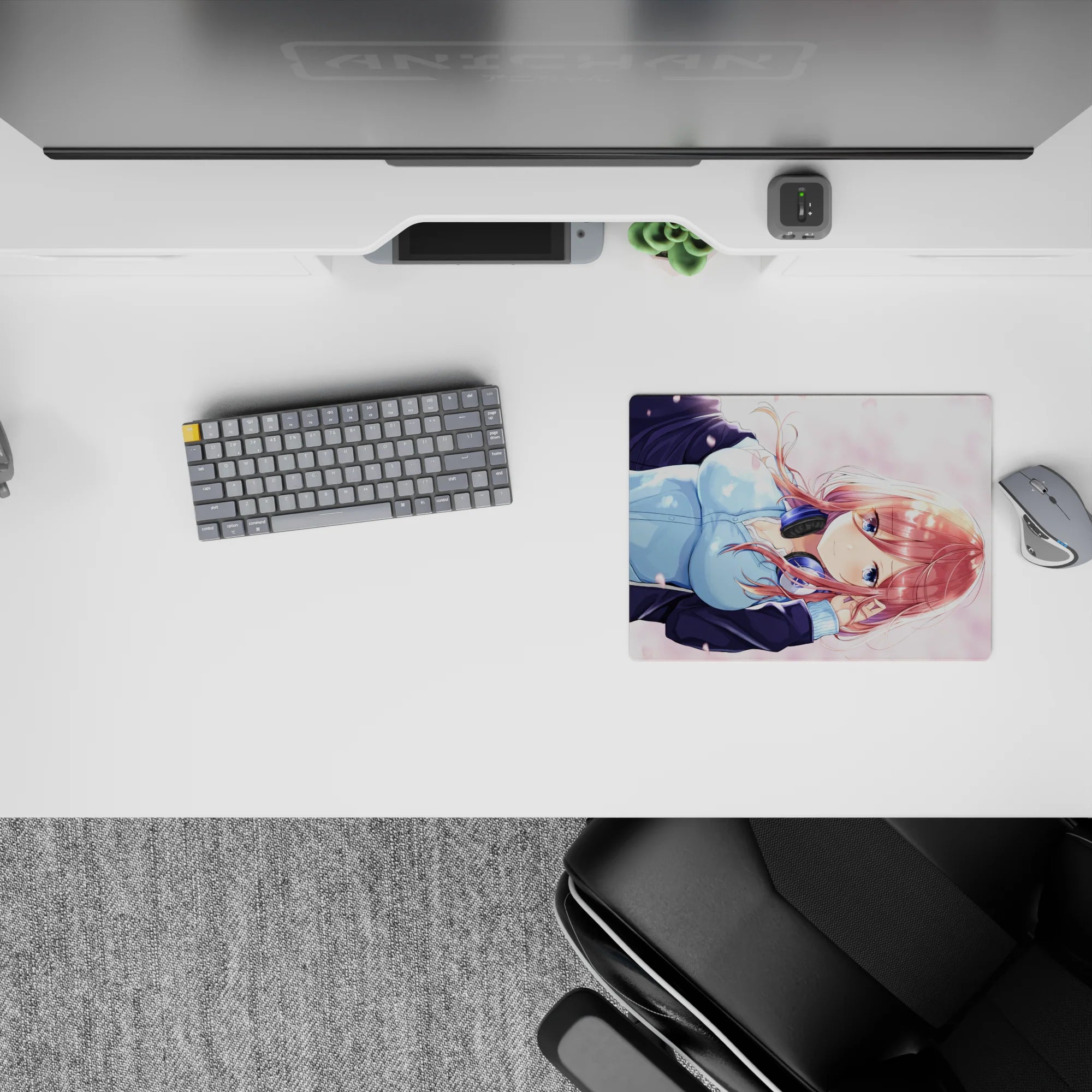Pastel spring romance anime mouse pad 14x10 inches in soft pinks and blues with calm blush sky vibes.