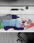 36x16 inches pastel spring romance desk pad in soft pinks and blues with calm, cute anime art.