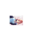 Classic anime girl mouse pad 14x10 inches with red-haired girl, blue hoodie, green skirt, pink petals.
