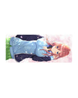 28x12 inches anime girl mouse pad with red-haired girl, blue eyes, hoodie, petals, and headphones.
