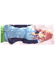 32x12 inches anime girl mouse pad with red-haired girl, blue eyes, hoodie, petals, and clean line art.