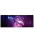 Galaxy swirl desk mouse pad 32x12 inches with star-speckled nebula design for smooth tracking.