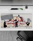 32x16 inches anime mouse pad in cream, ink-black and deep crimson; calm chaos with smoky clouds.