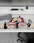 36x16 inches anime mouse pad in cream, black, and deep crimson, smoky clouds and calm battle mood.