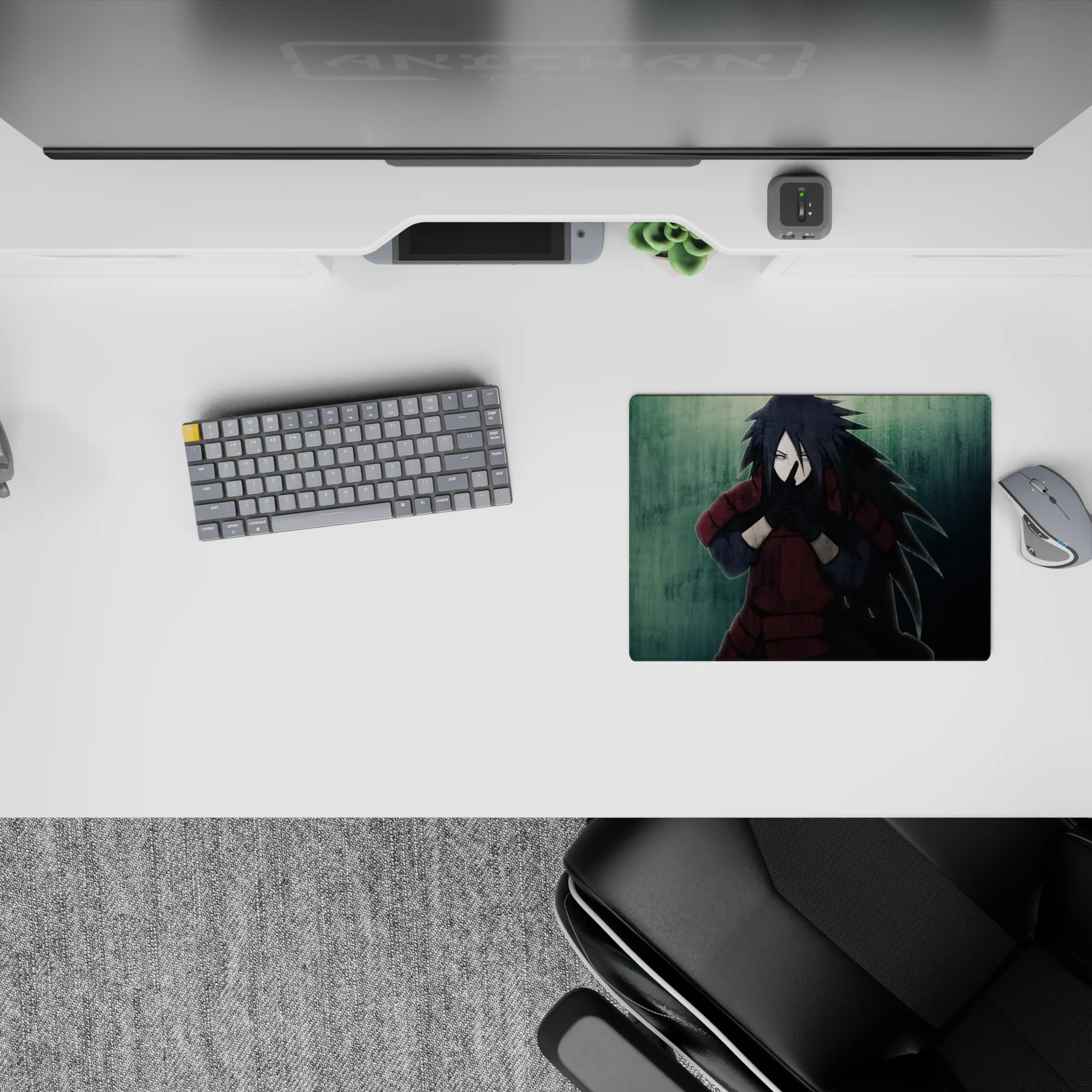 Moody teal and deep crimson anime mouse pad 14x10 inches with gritty rain vibe and intense style.