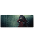 32x12 inches anime mouse pad with Madara Uchiha jutsu pose, cinematic rain texture, widescreen desk mat.
