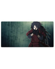 32x16 inches anime mouse pad with Madara Uchiha jutsu pose, cinematic rain texture, desk mat.