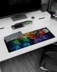 Stardust-in-motion scene mouse pad 32x12 inches with drifting glowing figures over cosmic haze.
