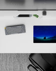 Calming blue-toned anime mouse pad 14x10 inches with sapphire stars and a soft horizon glow.