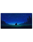 32x16 inches anime mouse pad with starry night hill scene, two figures, pine silhouettes, horizon glow.