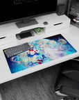 32x16 inches anime girl mouse pad showing Usagi Tsukino and her princess self nearly touching hands in starlight.