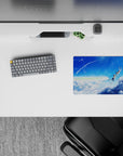 14x10 inches anime mouse pad in bright cobalt blue and soft whites, calm airy clouds and sparkling droplets.