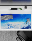 32x16 inches anime mouse pad in bright cobalt blue and soft white clouds, calm and uplifting.