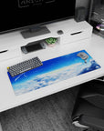 32x12 inches anime mouse pad showing two teens floating midair, fingertips nearly touching above a cloud horizon.
