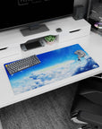 32x16 inches anime mouse pad showing two teens drifting weightless, fingertips nearly touching in clouds.