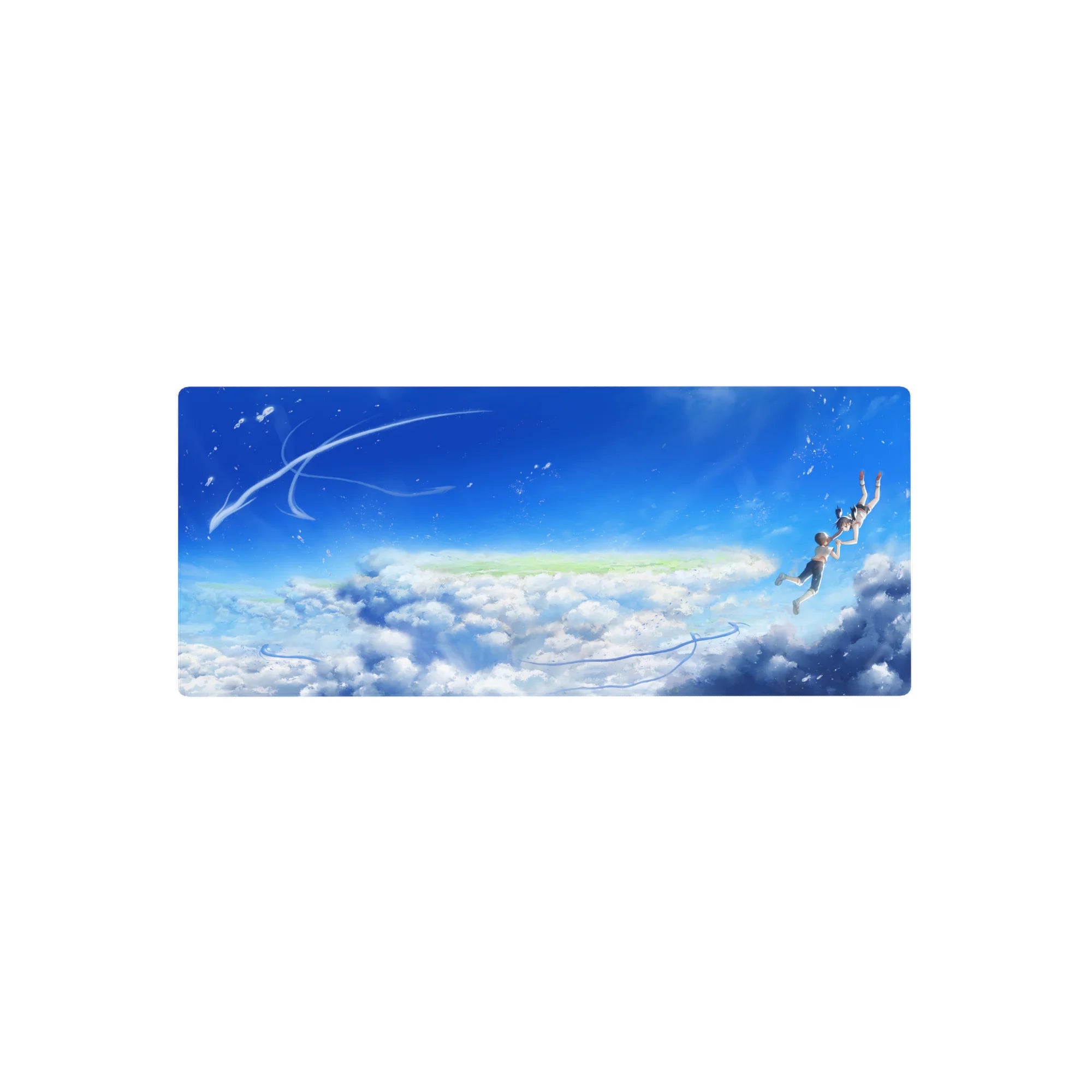Anime mouse pad 28x12 inches with wide summer sky, soft clouds, and clean airy composition.
