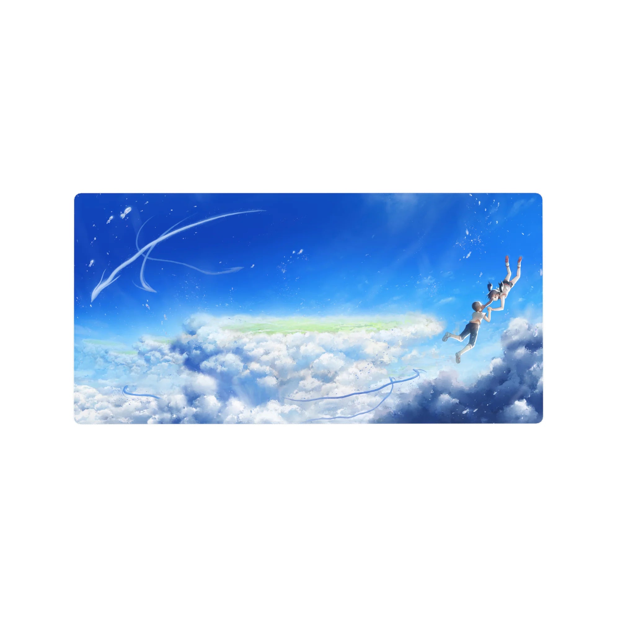 32x16 inches anime mouse pad with two floating teens in school uniforms under a wide summer sky.