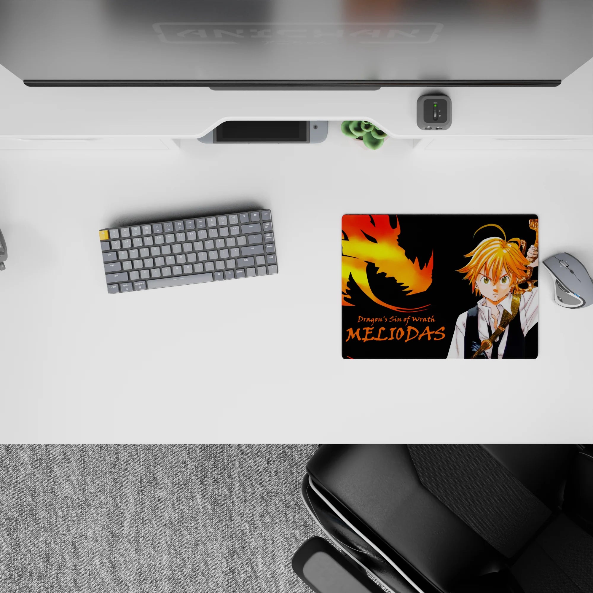 14x10 inches classic anime mouse pad in deep black with orange-gold dragon blaze, fierce bold vibe.