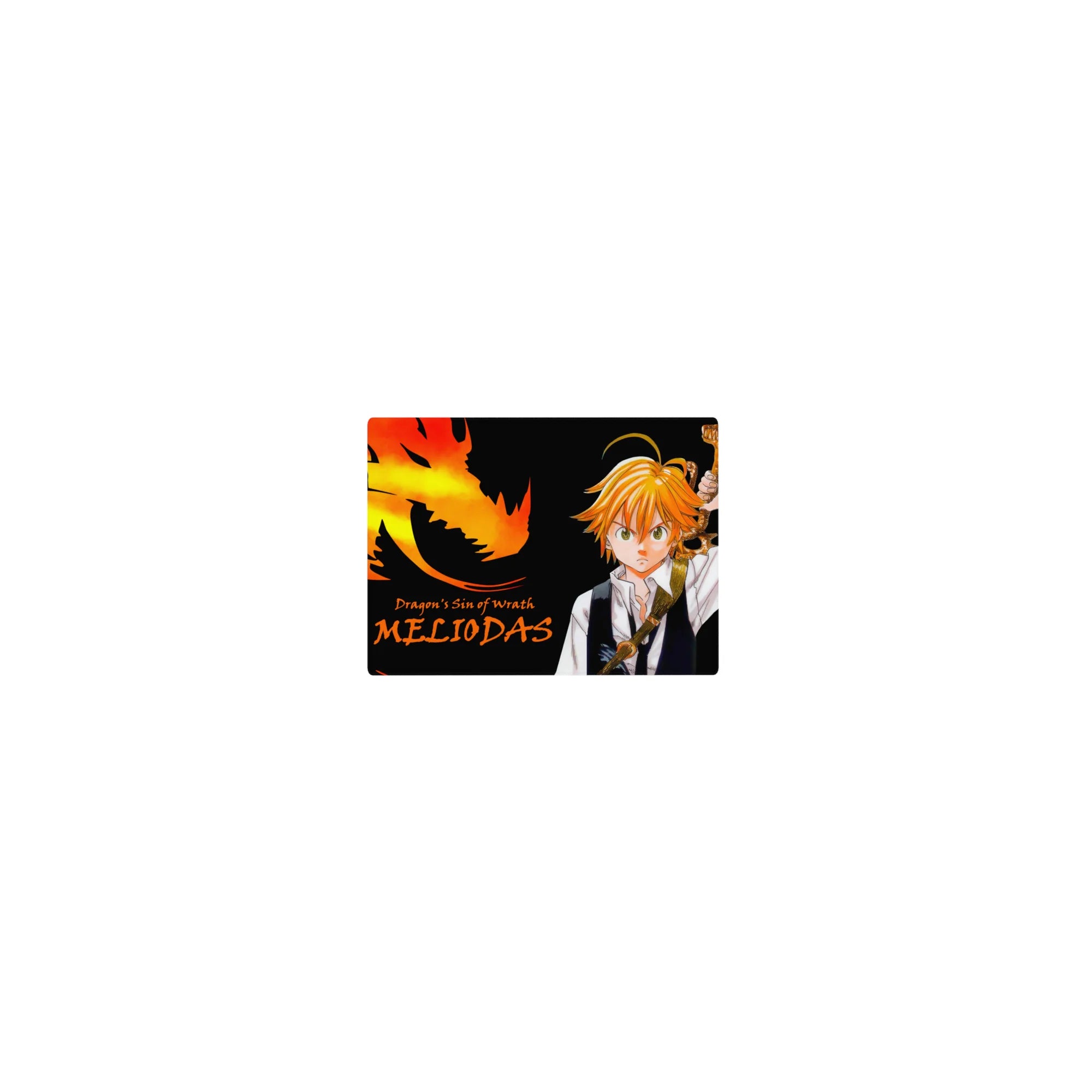 14x10 inches classic anime mouse pad with Meliodas, dragon silhouette, and Dragon’s Sin of Wrath text.