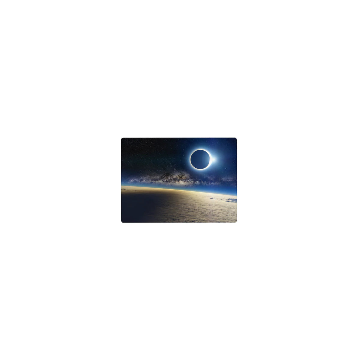 Classic 14x10 inches mouse pad with starry navy sky, smoky galaxy band, and glowing eclipse horizon.