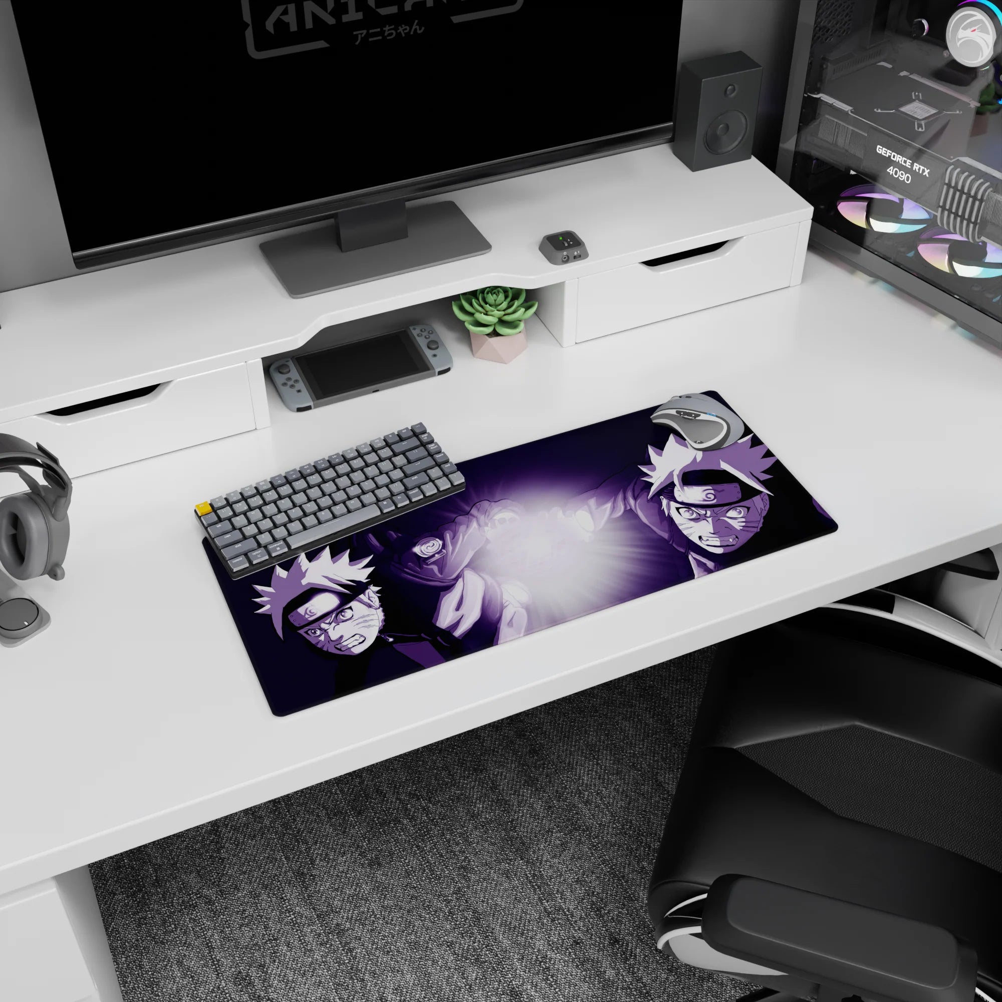28x12 inches Naruto mouse pad showing two Naruto Uzumaki colliding mid-lunge with a blinding Rasengan.