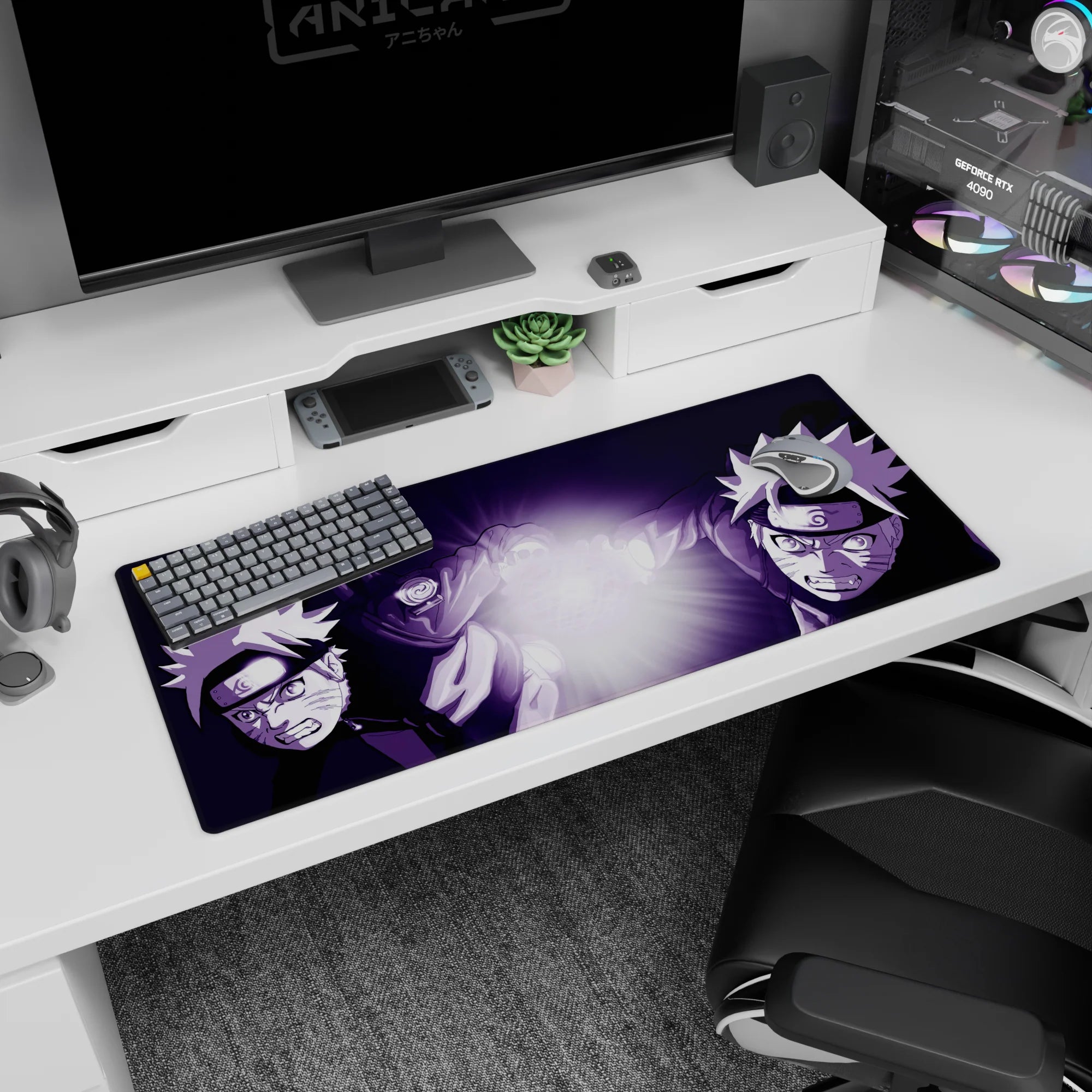 36x16 inches Naruto desk pad showing two Narutos colliding mid-lunge, screaming with Rasengan between.