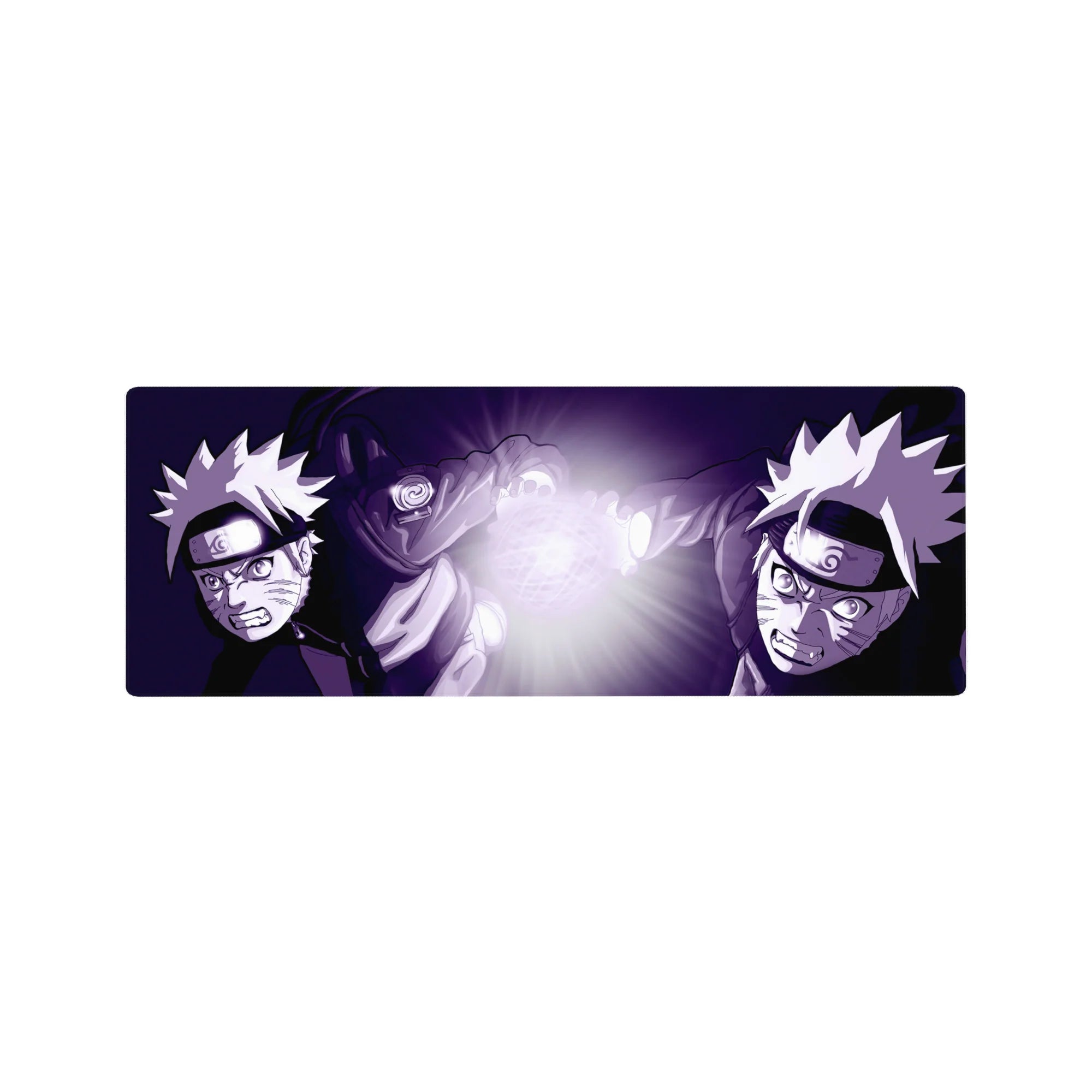 Anime mouse pad 32x12 inches featuring dual ninja clash with glowing Rasengan and sharp linework.