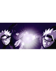 36x16 inches anime desk pad with two Naruto Uzumaki lunging at a glowing Rasengan, crisp linework.