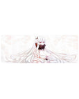 Anime girl fox-eared kitsune desk mouse pad 32x12 inches with feathered fan and elegant pattern.