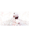 Anime girl desk pad 36x16 inches with fox-eared kitsune art, feather fan, smooth gaming surface.