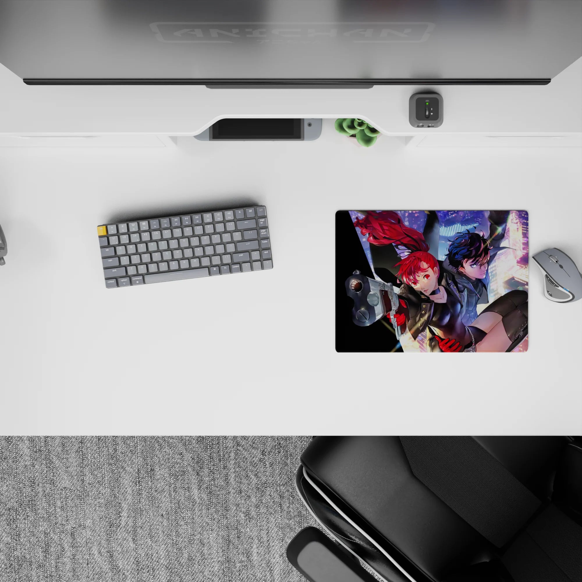 Classic 14x10 inches mouse pad featuring Joker and Kasumi from Persona 5 Royal with a neon glow, perfect for anime fans.