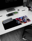 Joker and Kasumi from Persona 5 Royal on 32x12 inch anime mouse pad, mid-heist with neon glow and city lights.