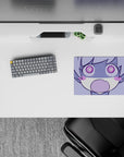 Soft lilac and candy purple 14x10 inches anime mouse pad with goofy, cozy chaotic chibi vibe.
