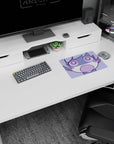 Chibi anime girl on 14x10 inches mouse pad, shocked O mouth and wide spiral eyes guarding your desk.
