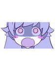 Chaotic chibi anime girl mouse pad with spiral eyes and shocked O mouth, 32x16 inches.