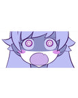 Chaotic chibi anime girl desk pad with spiral eyes and shocked O mouth, 36x16 inches.
