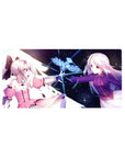 32x16 inches anime girl mouse pad with two heroines reaching across a cosmic void and neon bird sigil.