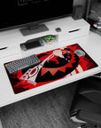 32x16 inches anime mouse pad featuring a blond fighter in dark suit and gold tie dodging a huge scissor blade.