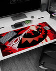40x20 inches anime desk pad showing a blond fighter in dark suit and gold tie as a giant scissor blade swings.