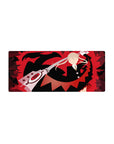 28x12 inches anime mouse pad with red storm backdrop and sharp black silhouette, poster-style desk mat.