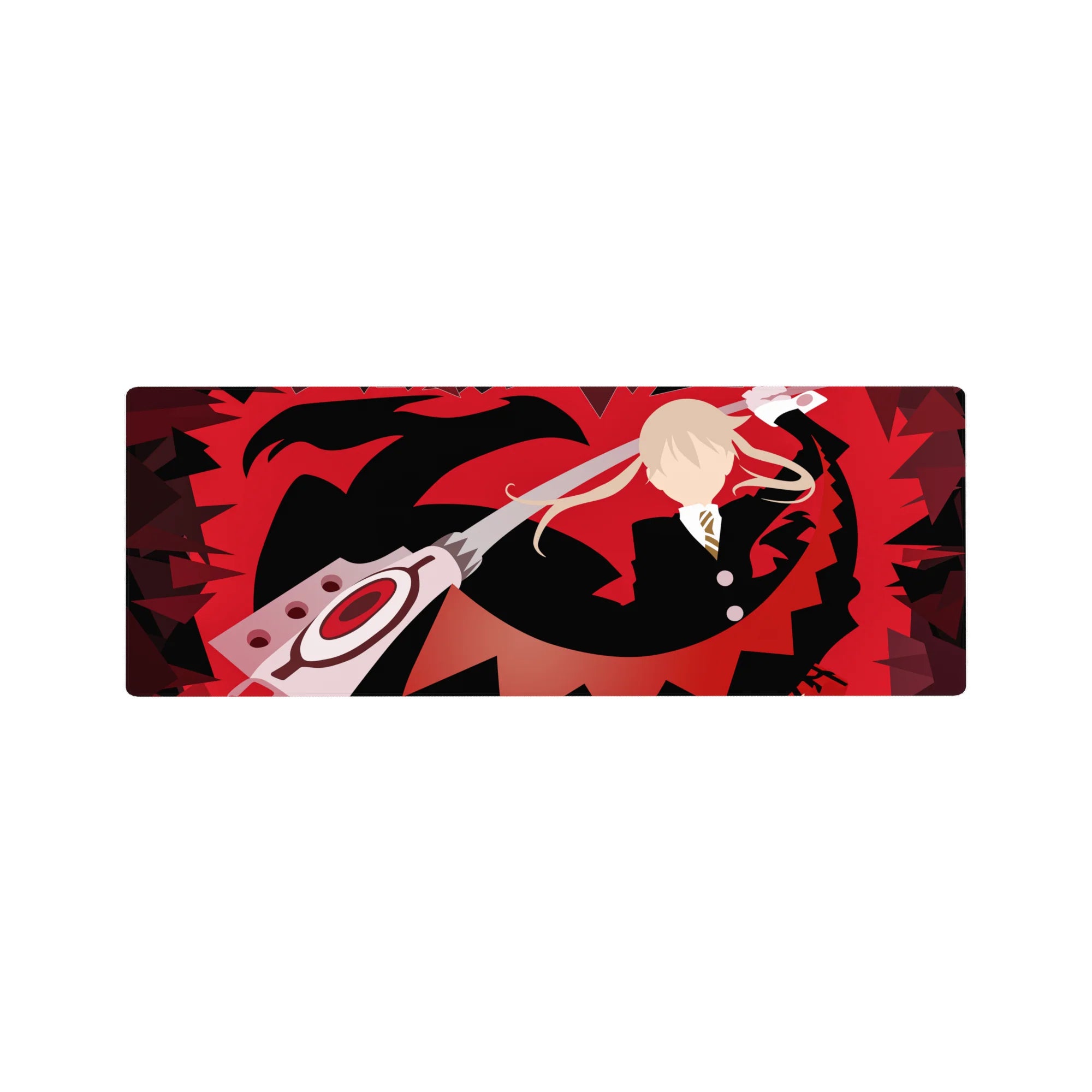 32x12 inches anime mouse pad with red storm backdrop, black silhouette, and scissor-blade action art.