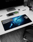 Starry deep space cloudscape mouse pad 32x16 inches with scattered tiny specks and swirling nebula.