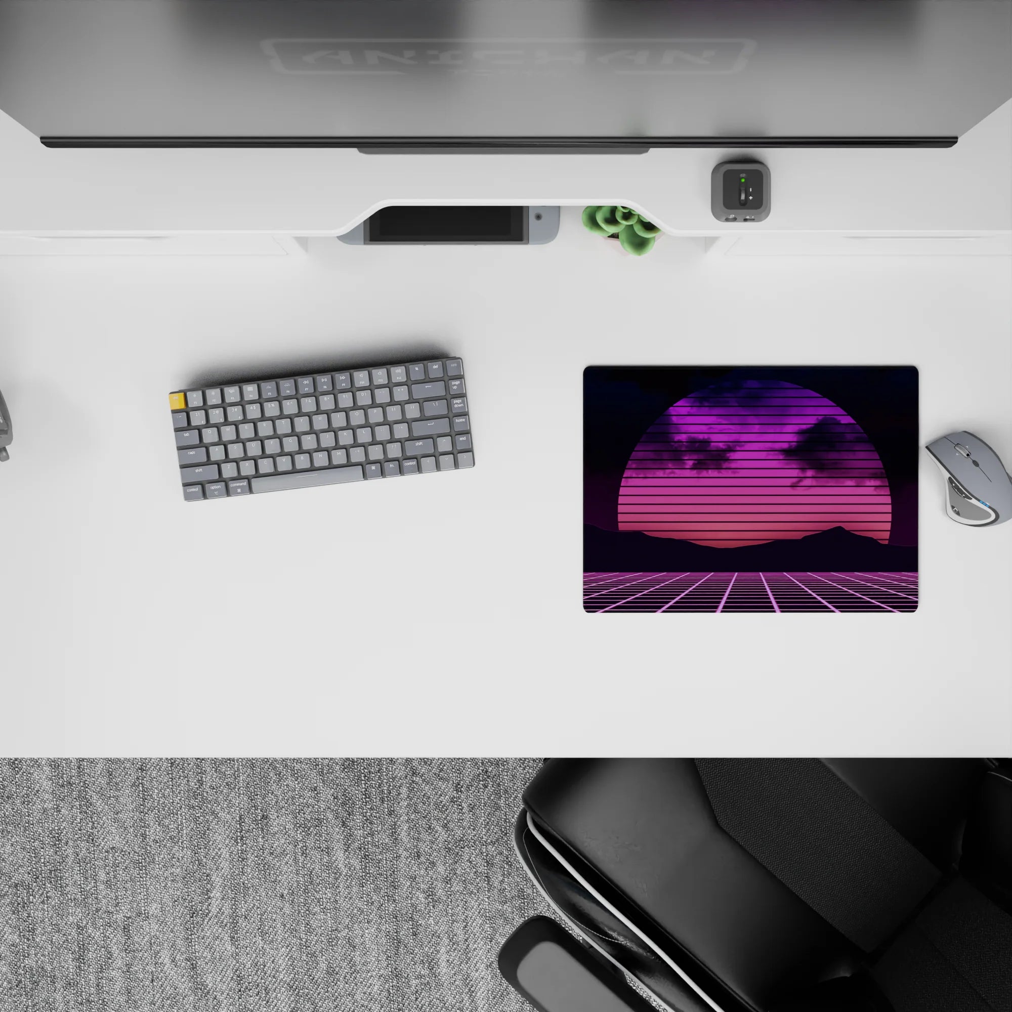 Retrowave - Vaporwave Deskmat | Mousepad | Deskpad - Neon Horizon Grid - AniChan